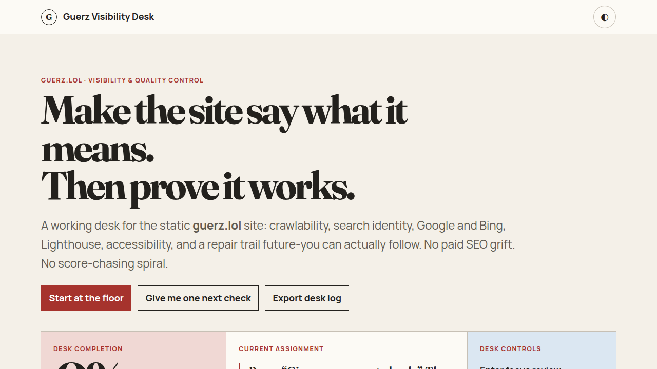 Screenshot preview of the Visibility & Quality Control Desk
