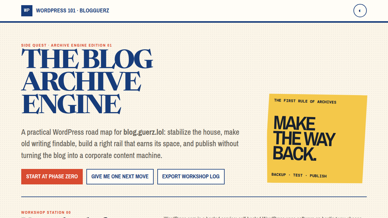 Screenshot preview of WordPress 101: The Blog Archive Engine